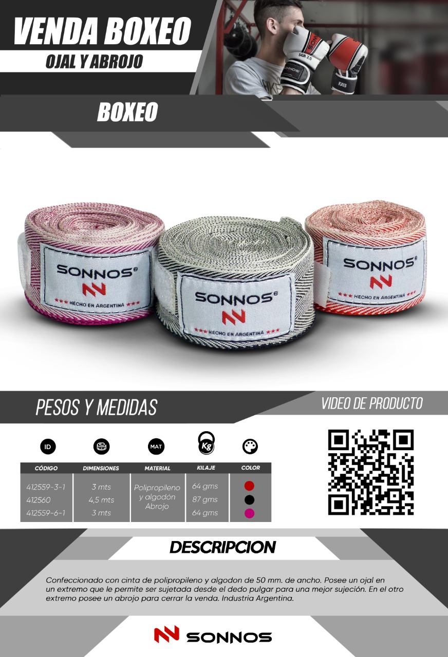 VENDA BOXEO SONNOS COLOR 3mts (venta x par)