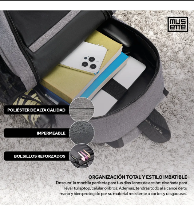 MOCHILA MUSETTE GRIS OXFORD IMPERMEABLE