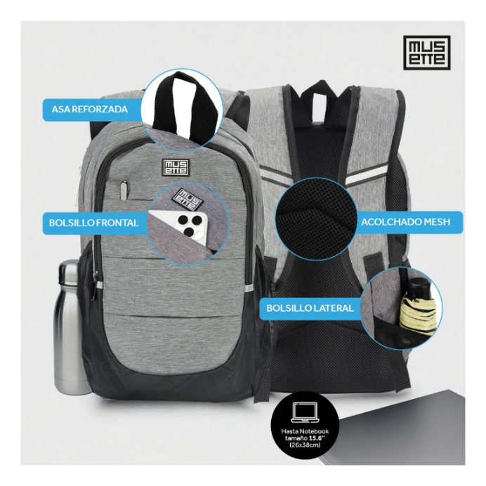 MOCHILA MUSETTE GRIS OXFORD IMPERMEABLE